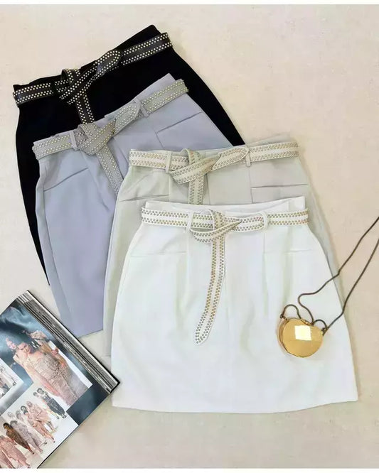 Saia Alfaiataria com Short Acoplado+Cinto Detalhado